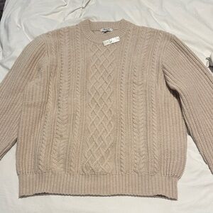 Madewell Tan Cable Knit Crewneck Sweater